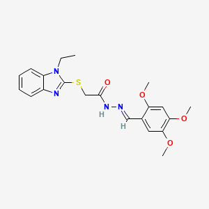 molecular formula C21H24N4O4S B11682193 2-[(1-ethyl-1H-benzimidazol-2-yl)sulfanyl]-N'-[(E)-(2,4,5-trimethoxyphenyl)methylidene]acetohydrazide 