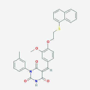 molecular formula C31H26N2O5S B11682263 (5Z)-5-{3-methoxy-4-[2-(naphthalen-1-ylsulfanyl)ethoxy]benzylidene}-1-(3-methylphenyl)pyrimidine-2,4,6(1H,3H,5H)-trione 