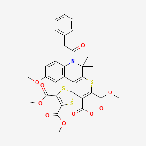 Tetramethyl 9'-methoxy-5',5'-dimethyl-6'-(phenylacetyl)-5',6'-dihydrospiro[1,3-dithiole-2,1'-thiopyrano[2,3-c]quinoline]-2',3',4,5-tetracarboxylate