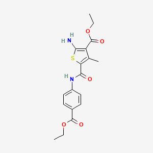 molecular formula C18H20N2O5S B11682294 Ethyl 2-amino-5-{[4-(ethoxycarbonyl)phenyl]carbamoyl}-4-methylthiophene-3-carboxylate 