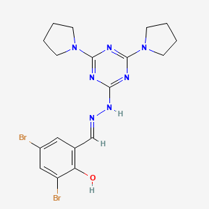 2,4-dibromo-6-[(E)-{2-[4,6-di(pyrrolidin-1-yl)-1,3,5-triazin-2-yl]hydrazinylidene}methyl]phenol