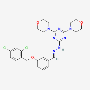 molecular formula C25H27Cl2N7O3 B11682302 2-[(2E)-2-{3-[(2,4-dichlorobenzyl)oxy]benzylidene}hydrazinyl]-4,6-di(morpholin-4-yl)-1,3,5-triazine 