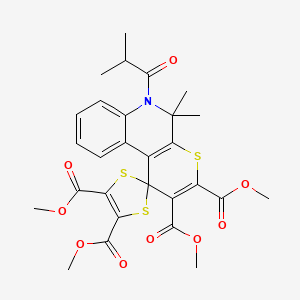 molecular formula C28H29NO9S3 B11682318 Tetramethyl 5',5'-dimethyl-6'-(2-methylpropanoyl)-5',6'-dihydrospiro[1,3-dithiole-2,1'-thiopyrano[2,3-c]quinoline]-2',3',4,5-tetracarboxylate 