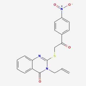 molecular formula C19H15N3O4S B11682320 2-{[2-(4-nitrophenyl)-2-oxoethyl]sulfanyl}-3-(prop-2-en-1-yl)quinazolin-4(3H)-one 