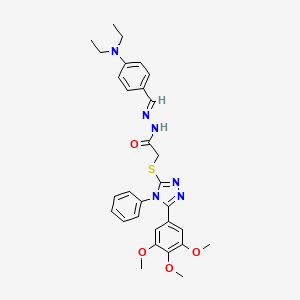 molecular formula C30H34N6O4S B11682334 N'-{(E)-[4-(diethylamino)phenyl]methylidene}-2-{[4-phenyl-5-(3,4,5-trimethoxyphenyl)-4H-1,2,4-triazol-3-yl]sulfanyl}acetohydrazide 