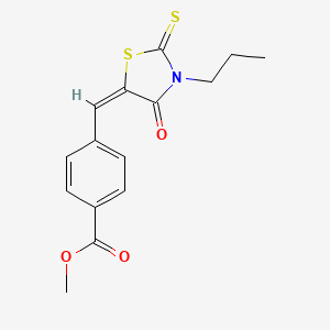 molecular formula C15H15NO3S2 B11682342 methyl 4-[(E)-(4-oxo-3-propyl-2-thioxo-1,3-thiazolidin-5-ylidene)methyl]benzoate 