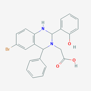 molecular formula C22H19BrN2O3 B11682388 2-[6-bromo-2-(2-hydroxyphenyl)-4-phenyl-2,4-dihydro-1H-quinazolin-3-yl]acetic acid 