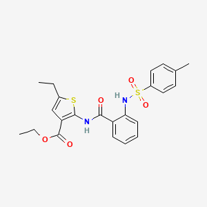 molecular formula C23H24N2O5S2 B11682400 Ethyl 5-ethyl-2-{[(2-{[(4-methylphenyl)sulfonyl]amino}phenyl)carbonyl]amino}thiophene-3-carboxylate 