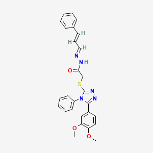 molecular formula C27H25N5O3S B11682411 2-{[5-(3,4-dimethoxyphenyl)-4-phenyl-4H-1,2,4-triazol-3-yl]sulfanyl}-N'-[(1E,2E)-3-phenylprop-2-en-1-ylidene]acetohydrazide 