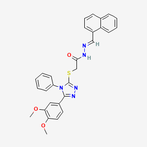 molecular formula C29H25N5O3S B11682418 2-{[5-(3,4-Dimethoxyphenyl)-4-phenyl-4H-1,2,4-triazol-3-YL]sulfanyl}-N'-[(E)-1-naphthylmethylidene]acetohydrazide 