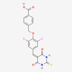 molecular formula C19H12I2N2O5S B11682461 4-({4-[(4,6-dioxo-2-thioxotetrahydropyrimidin-5(2H)-ylidene)methyl]-2,6-diiodophenoxy}methyl)benzoic acid 