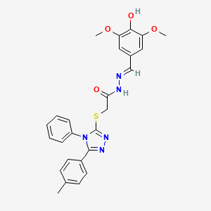 molecular formula C26H25N5O4S B11682524 N'-[(E)-(4-hydroxy-3,5-dimethoxyphenyl)methylidene]-2-{[5-(4-methylphenyl)-4-phenyl-4H-1,2,4-triazol-3-yl]sulfanyl}acetohydrazide 