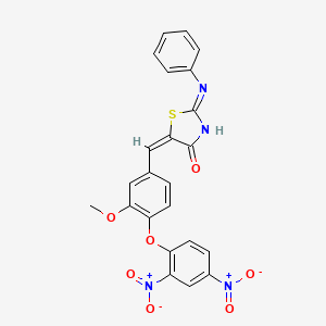 molecular formula C23H16N4O7S B11682531 (5E)-5-[4-(2,4-dinitrophenoxy)-3-methoxybenzylidene]-2-(phenylamino)-1,3-thiazol-4(5H)-one 