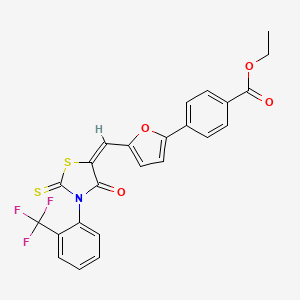 ethyl 4-{5-[(E)-{4-oxo-2-thioxo-3-[2-(trifluoromethyl)phenyl]-1,3-thiazolidin-5-ylidene}methyl]furan-2-yl}benzoate