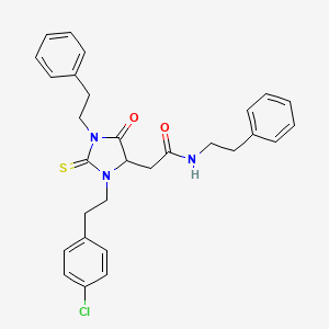 molecular formula C29H30ClN3O2S B11682542 2-{3-[2-(4-chlorophenyl)ethyl]-5-oxo-1-(2-phenylethyl)-2-thioxoimidazolidin-4-yl}-N-(2-phenylethyl)acetamide 