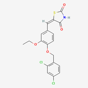 molecular formula C19H15Cl2NO4S B11682548 (5E)-5-({4-[(2,4-Dichlorophenyl)methoxy]-3-ethoxyphenyl}methylidene)-1,3-thiazolidine-2,4-dione 