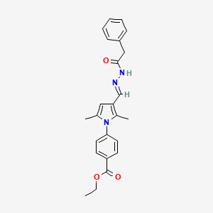 molecular formula C24H25N3O3 B11682555 ethyl 4-(2,5-dimethyl-3-{(E)-[2-(phenylacetyl)hydrazinylidene]methyl}-1H-pyrrol-1-yl)benzoate 