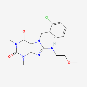 molecular formula C17H20ClN5O3 B11682609 7-(2-chlorobenzyl)-8-[(2-methoxyethyl)amino]-1,3-dimethyl-3,7-dihydro-1H-purine-2,6-dione 