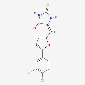 molecular formula C14H8Cl2N2O2S B11682612 (5E)-5-{[5-(3,4-Dichlorophenyl)furan-2-YL]methylidene}-2-sulfanylideneimidazolidin-4-one 