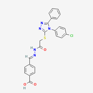 molecular formula C24H18ClN5O3S B11682614 4-{(E)-[({[4-(4-Chlorophenyl)-5-phenyl-4H-1,2,4-triazol-3-YL]sulfanyl}acetyl)hydrazono]methyl}benzoic acid 