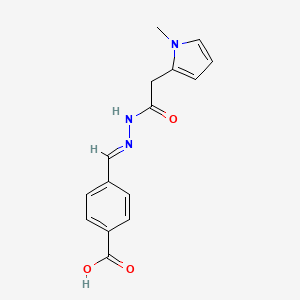 molecular formula C15H15N3O3 B11682626 4-((E)-{[(1-methyl-1H-pyrrol-2-yl)acetyl]hydrazono}methyl)benzoic acid 