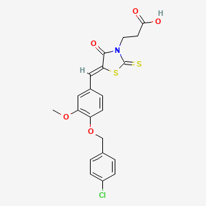 molecular formula C21H18ClNO5S2 B11682643 3-[(5Z)-5-{4-[(4-chlorobenzyl)oxy]-3-methoxybenzylidene}-4-oxo-2-thioxo-1,3-thiazolidin-3-yl]propanoic acid 