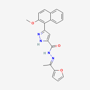 molecular formula C21H18N4O3 B11682679 N'-[(E)-1-(2-Furyl)ethylidene]-3-(2-methoxy-1-naphthyl)-1H-pyrazole-5-carbohydrazide 