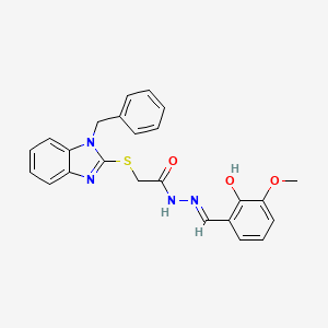 molecular formula C24H22N4O3S B11682683 2-[(1-benzyl-1H-benzimidazol-2-yl)sulfanyl]-N'-[(E)-(2-hydroxy-3-methoxyphenyl)methylidene]acetohydrazide 