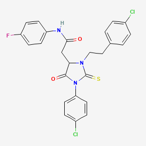 2-{1-(4-chlorophenyl)-3-[2-(4-chlorophenyl)ethyl]-5-oxo-2-thioxoimidazolidin-4-yl}-N-(4-fluorophenyl)acetamide