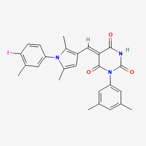 molecular formula C26H24IN3O3 B11682723 (5Z)-1-(3,5-dimethylphenyl)-5-{[1-(4-iodo-3-methylphenyl)-2,5-dimethyl-1H-pyrrol-3-yl]methylidene}pyrimidine-2,4,6(1H,3H,5H)-trione 