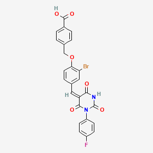 molecular formula C25H16BrFN2O6 B11682763 4-[(2-bromo-4-{(E)-[1-(4-fluorophenyl)-2,4,6-trioxotetrahydropyrimidin-5(2H)-ylidene]methyl}phenoxy)methyl]benzoic acid 