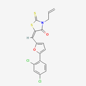 molecular formula C17H11Cl2NO2S2 B11682791 (5E)-5-{[5-(2,4-dichlorophenyl)furan-2-yl]methylidene}-3-(prop-2-en-1-yl)-2-thioxo-1,3-thiazolidin-4-one 