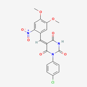 molecular formula C19H14ClN3O7 B11682862 (5E)-1-(4-chlorophenyl)-5-(4,5-dimethoxy-2-nitrobenzylidene)pyrimidine-2,4,6(1H,3H,5H)-trione 