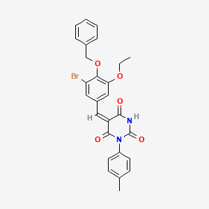 molecular formula C27H23BrN2O5 B11683018 (5E)-5-[4-(benzyloxy)-3-bromo-5-ethoxybenzylidene]-1-(4-methylphenyl)pyrimidine-2,4,6(1H,3H,5H)-trione 