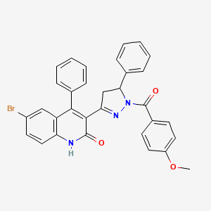 molecular formula C32H24BrN3O3 B11683046 6-bromo-3-(1-(4-methoxybenzoyl)-5-phenyl-4,5-dihydro-1H-pyrazol-3-yl)-4-phenylquinolin-2(1H)-one 