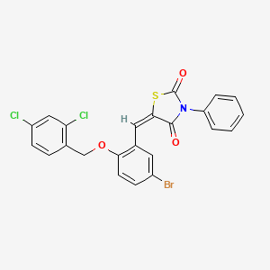 molecular formula C23H14BrCl2NO3S B11683078 (5E)-5-({5-Bromo-2-[(2,4-dichlorophenyl)methoxy]phenyl}methylidene)-3-phenyl-1,3-thiazolidine-2,4-dione 