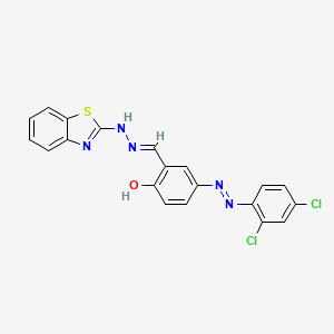 molecular formula C20H13Cl2N5OS B11683170 2-{(E)-[2-(1,3-benzothiazol-2-yl)hydrazinylidene]methyl}-4-[(E)-(2,4-dichlorophenyl)diazenyl]phenol 