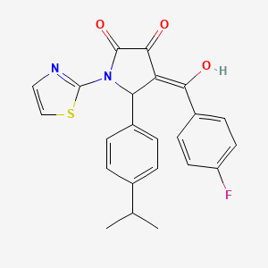 molecular formula C23H19FN2O3S B11683172 (4Z)-4-[(4-fluorophenyl)-hydroxymethylidene]-5-(4-propan-2-ylphenyl)-1-(1,3-thiazol-2-yl)pyrrolidine-2,3-dione 