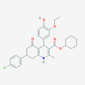 molecular formula C31H34ClNO5 B11683185 Cyclohexyl 7-(4-chlorophenyl)-4-(3-ethoxy-4-hydroxyphenyl)-2-methyl-5-oxo-1,4,5,6,7,8-hexahydroquinoline-3-carboxylate 