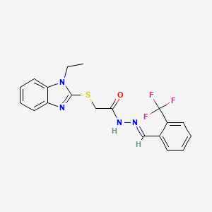 molecular formula C19H17F3N4OS B11683222 2-[(1-ethyl-1H-benzimidazol-2-yl)sulfanyl]-N'-{(E)-[2-(trifluoromethyl)phenyl]methylidene}acetohydrazide 