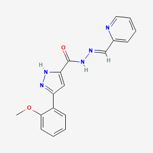 molecular formula C17H15N5O2 B11683271 5-(2-Meo-phenyl)-2H-pyrazole-3-carboxylic acid pyridin-2-ylmethylene-hydrazide 