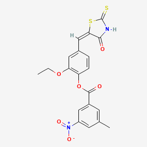 2-ethoxy-4-[(E)-(4-oxo-2-thioxo-1,3-thiazolidin-5-ylidene)methyl]phenyl 3-methyl-5-nitrobenzoate