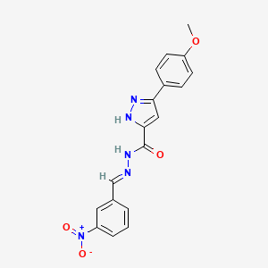 molecular formula C18H15N5O4 B11683321 3-(4-methoxyphenyl)-N'-[(E)-(3-nitrophenyl)methylidene]-1H-pyrazole-5-carbohydrazide 