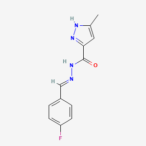 molecular formula C12H11FN4O B11683324 N'-[(E)-(4-fluorophenyl)methylidene]-3-methyl-1H-pyrazole-5-carbohydrazide 