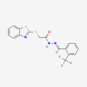 molecular formula C17H12F3N3OS2 B11683354 2-(1,3-benzothiazol-2-ylsulfanyl)-N'-{(E)-[2-(trifluoromethyl)phenyl]methylidene}acetohydrazide 