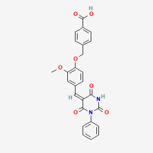 molecular formula C26H20N2O7 B11683390 4-({4-[(E)-(4-hydroxy-2,6-dioxo-1-phenyl-1,6-dihydropyrimidin-5(2H)-ylidene)methyl]-2-methoxyphenoxy}methyl)benzoic acid 