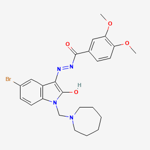 N'-[(3E)-1-(azepan-1-ylmethyl)-5-bromo-2-oxo-1,2-dihydro-3H-indol-3-ylidene]-3,4-dimethoxybenzohydrazide