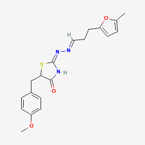 molecular formula C19H21N3O3S B11683447 (2E)-5-(4-methoxybenzyl)-2-{(2E)-[3-(5-methylfuran-2-yl)propylidene]hydrazinylidene}-1,3-thiazolidin-4-one 