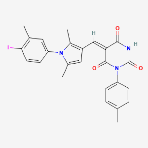 molecular formula C25H22IN3O3 B11683475 (5Z)-5-{[1-(4-iodo-3-methylphenyl)-2,5-dimethyl-1H-pyrrol-3-yl]methylidene}-1-(4-methylphenyl)pyrimidine-2,4,6(1H,3H,5H)-trione 