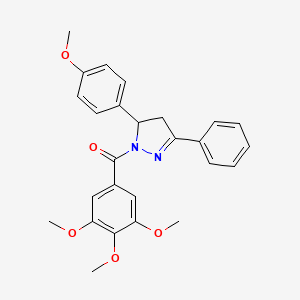 molecular formula C26H26N2O5 B11683515 5-(4-methoxyphenyl)-3-phenyl-1-(3,4,5-trimethoxybenzoyl)-4,5-dihydro-1H-pyrazole 